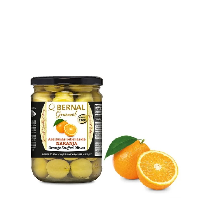 Alyvuogės žalios MANZANILLA, įdarytos apelsinais, 436 g