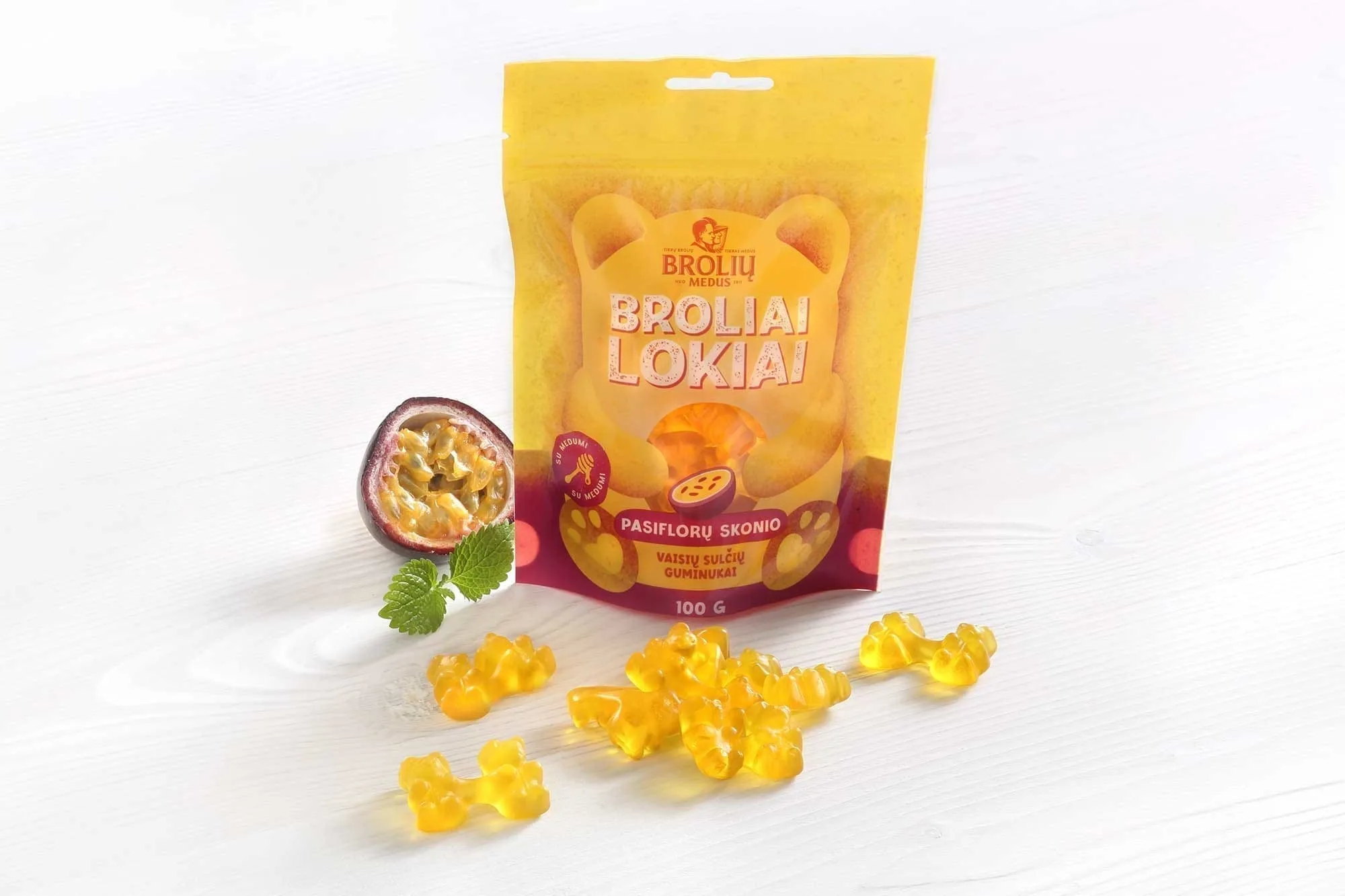 Pasiflorų skonio guminukai „Broliai lokiai“, 100 g