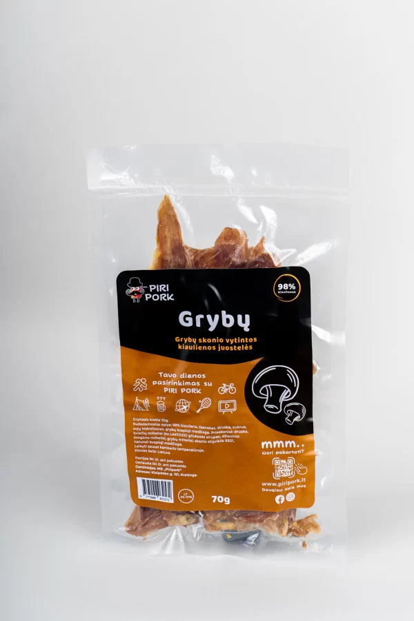 Vytintos kiaulienos juostelės GRYBŲ skonio, 70 g