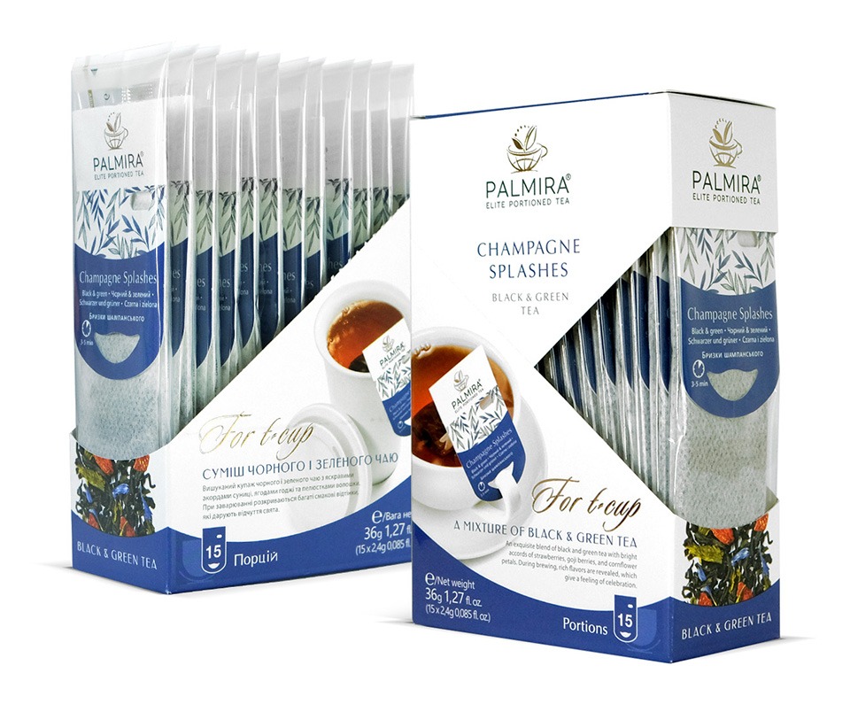 Juodosios ir žaliosios arbatos mišinys "Champagne Splashes", 15 vnt