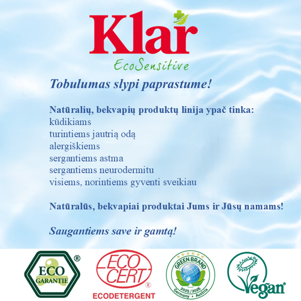 Klar EcoSensitive Universalus skalbiklis (bekvapis) 1,5 l + DOVANA Klar audinių minkštiklis - Image 3