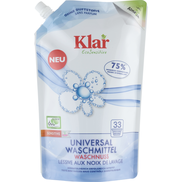Klar EcoSensitive Universalus skalbiklis (bekvapis) 1,5 l + DOVANA Klar audinių minkštiklis